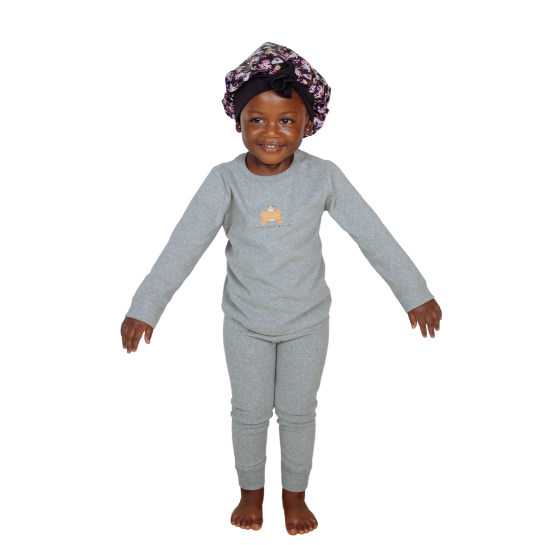 Grey Pajama Set with a Unicorn Sleep Cap