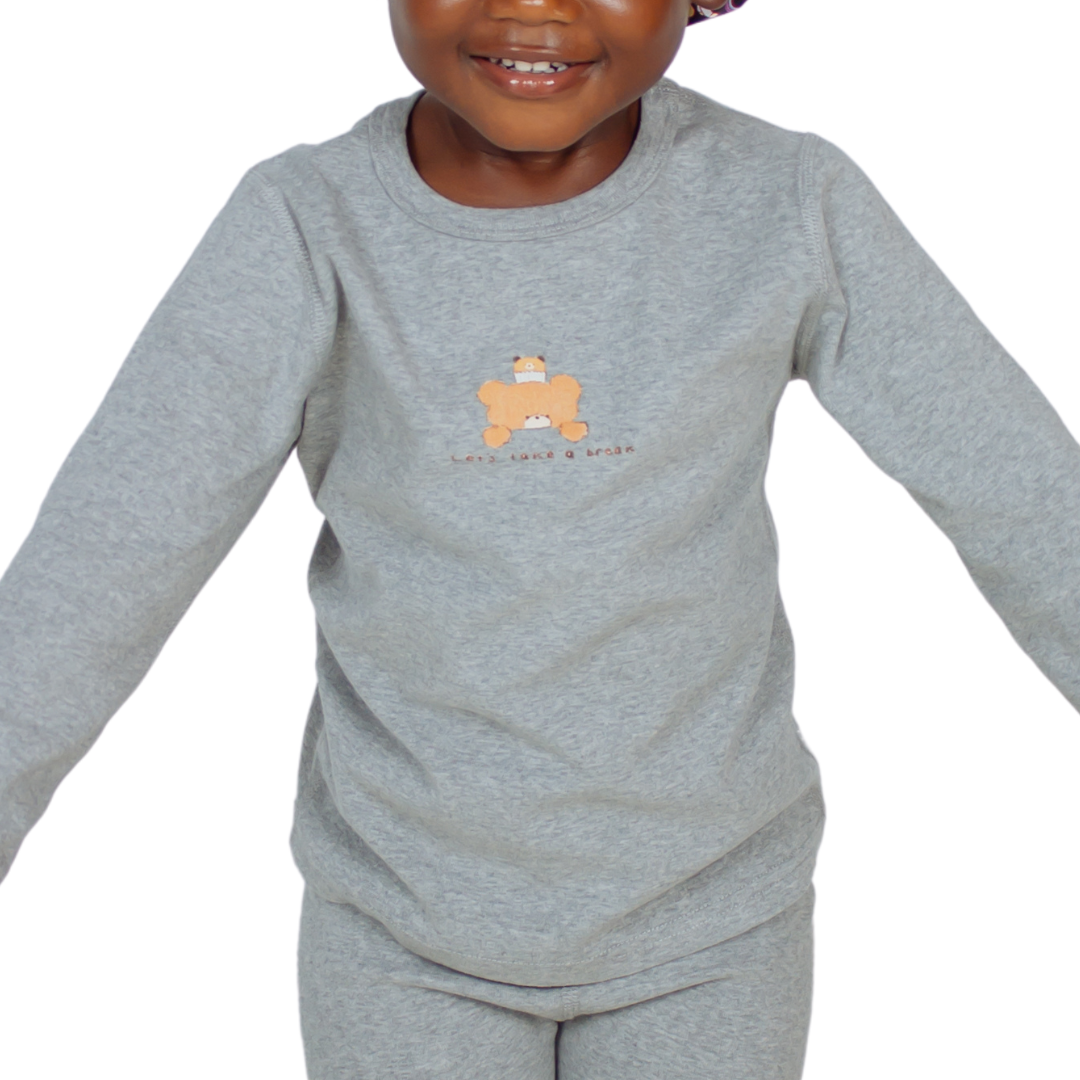 Grey Pajama Set with a Unicorn Sleep Cap