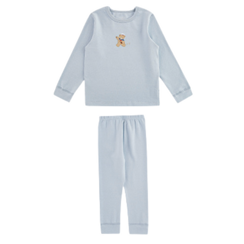 Blue Pajama Set with a Floral Sleep Cap