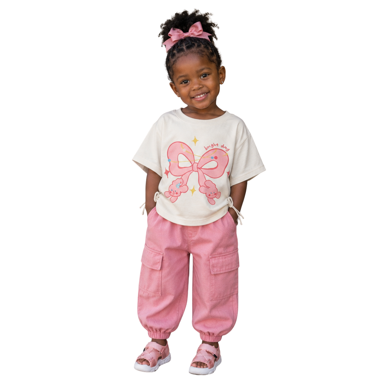 Pretty Bow Cargo Set – Pink & Cream