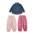 Girls' Cargo Pants Set – Denim Shirt & Pocket Trousers – Stylish & Comfortable Outfit for Kids