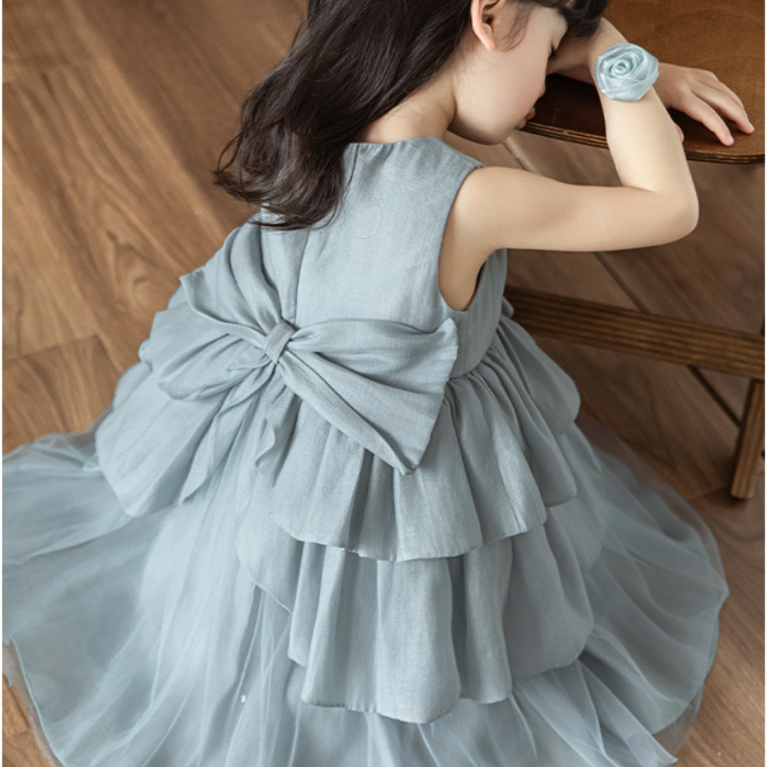 Girls’ Tiered Ruff Princess Dress Set – Elegant Sleeveless Tulle Dress for Toddlers & Kids